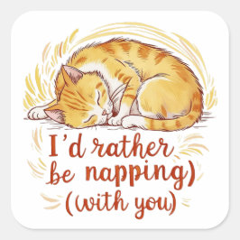 Ich würde lieber mit dir nicken - Goldene Katze Quadratischer Aufkleber