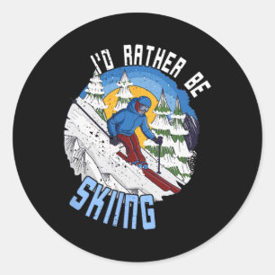 Ich würde lieber Ski fahren - Lustiger Bergski-Zit Runder Aufkleber