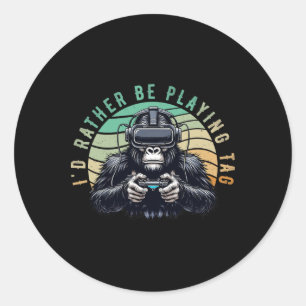 Ich würde lieber Tag Monke Tag Vr Monke spielen Runder Aufkleber