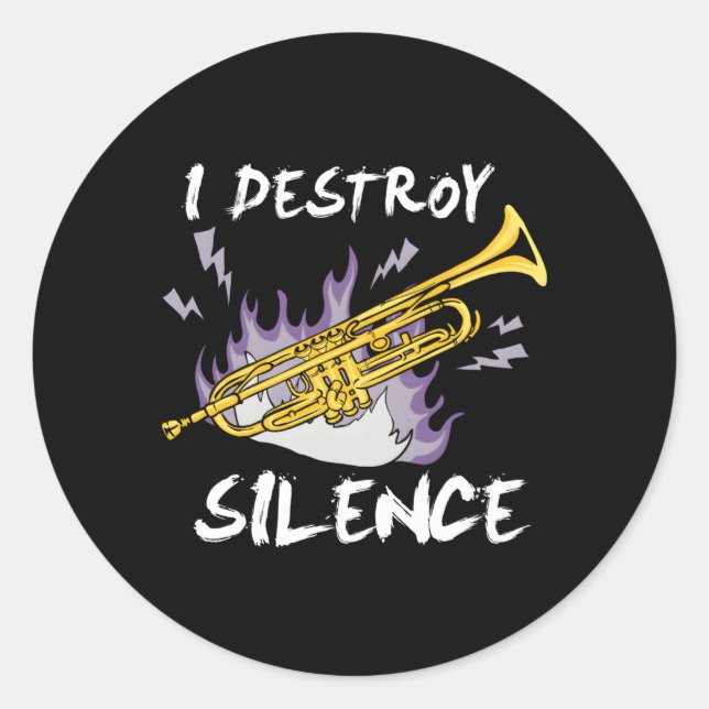 Ich zerstöre den Stille Trumpet Player Runder Aufkleber (Vorderseite)