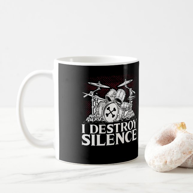 Ich zerstöre Stille Drummer Musician Drumsticks Kaffeetasse (Mit Donut)