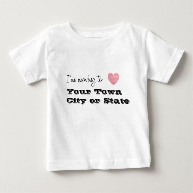 Ich ziehe nach... Personalisiert Baby T-shirt (Vorderseite)
