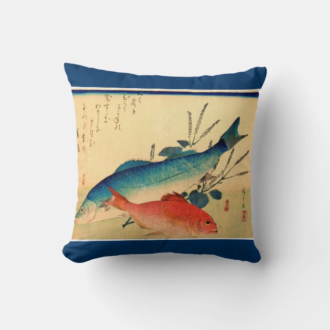 Ichiryusai HIROSHIGE Japanischer Fisch Wildpilz Kissen (Vorderseite)