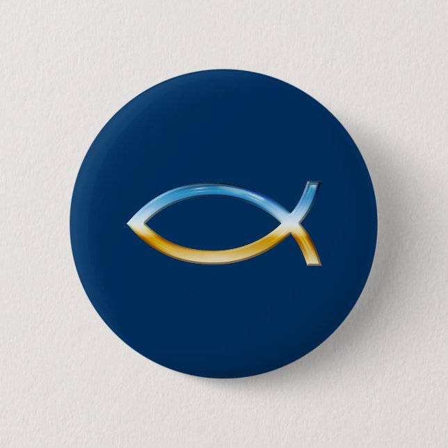 Ichthus - christlicher Fisch-Symbol-Himmel u. Button (Vorderseite)