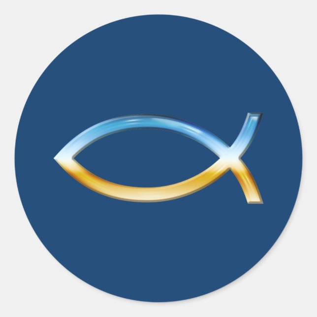 Ichthus - christlicher Fisch-Symbol-Himmel u. Runder Aufkleber (Vorderseite)