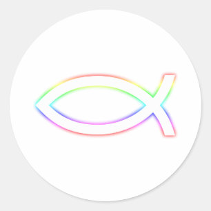 Ichthus - Christliches Fischsymbol - Glühen Runder Aufkleber