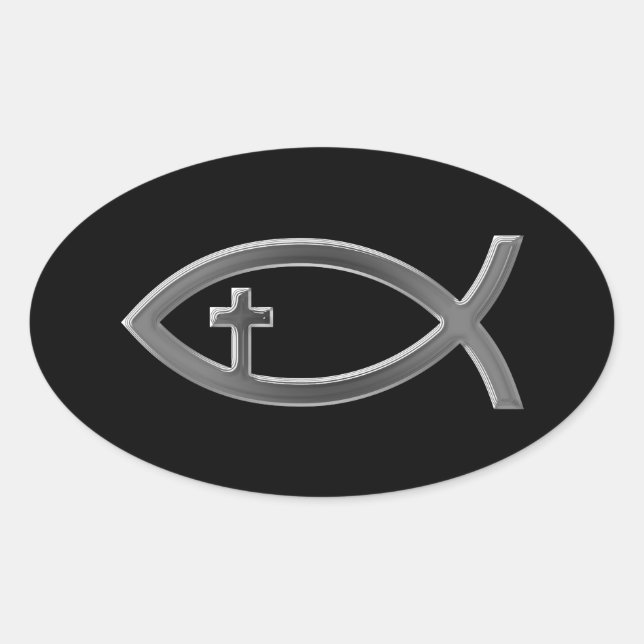 Ichthus - Christliches Fischsymbol mit Crucifix Ovaler Aufkleber (Vorderseite)