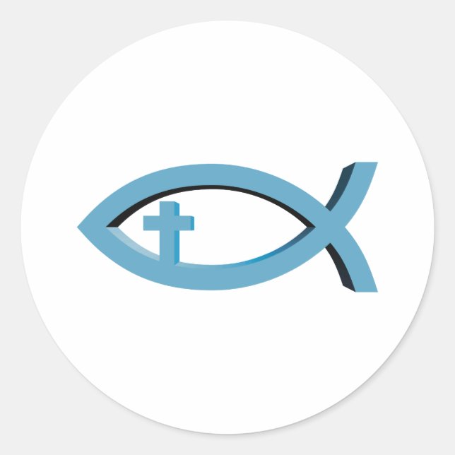Ichthus | Christliches Fischsymbol mit Crucifix Runder Aufkleber (Vorderseite)