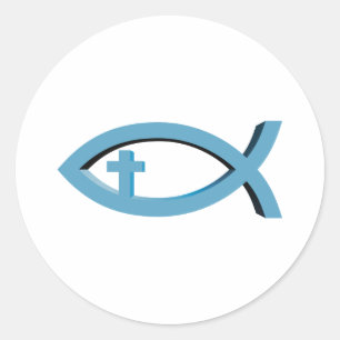 Ichthus   Christliches Fischsymbol mit Crucifix Runder Aufkleber