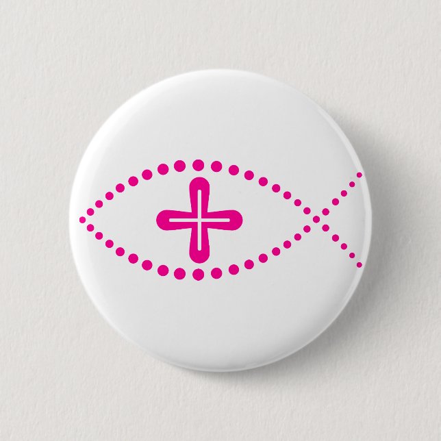 Ichthus Pink Christlich Fisch Button (Vorderseite)