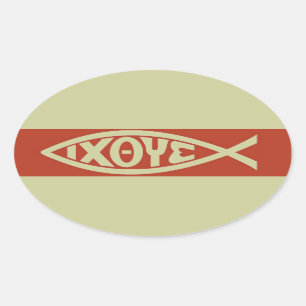 Ichthys (christliches Fisch-Symbol) Ovaler Aufkleber