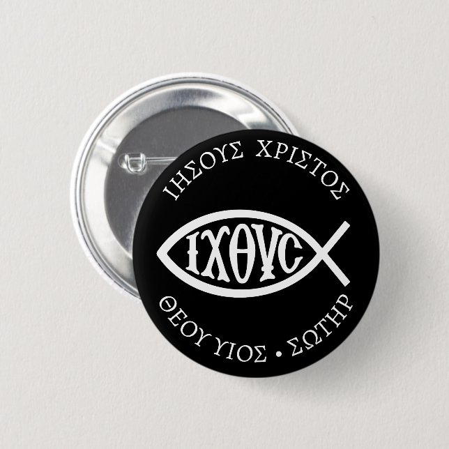 Ichthys Christliches Symbol Button (Vorne & Hinten)