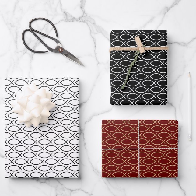 Ichthys-Christussymbol-Muster Geschenkpapier Set (Vorderseite)