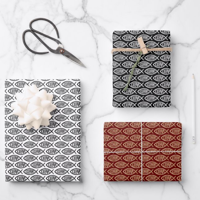 Ichthys-Christussymbol-Muster Geschenkpapier Set (Vorderseite)