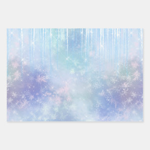 Icicles Snowflakes Crystals Blue Lila Geschenkpapier Set