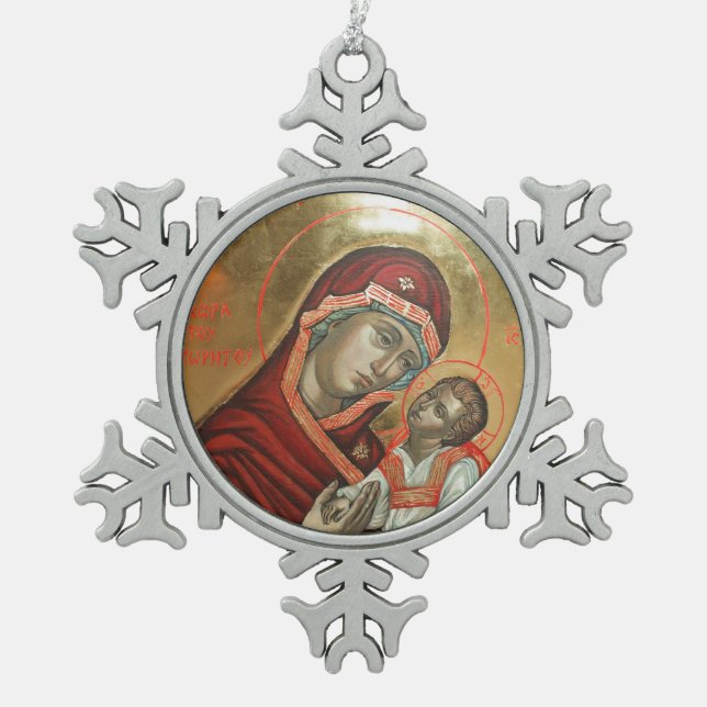 Icon de Saint Mary Theotokos Schneeflocken Zinn-Ornament (Vorderseite)