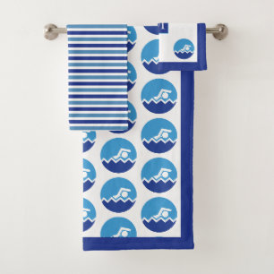 Icône nager, bandes bleues et monogramme nager