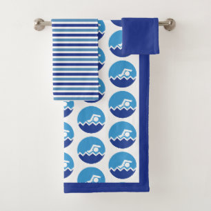 Icône pictogramme de nageur, bandes bleues nager