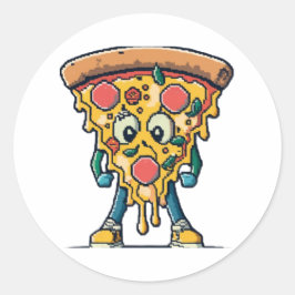 Icône souriante Pizza mignonne Runder Aufkleber