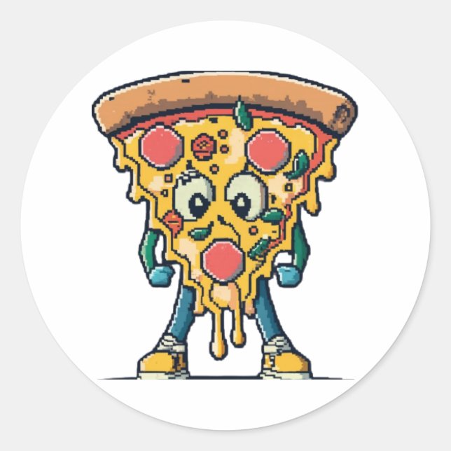 Icône souriante Pizza mignonne Runder Aufkleber (Vorderseite)