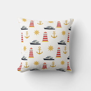 Icônes nautiques sur un coussin jeté blanc