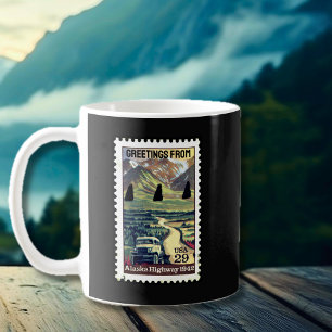 Iconic Alaska Highway Retro Briefmarke Kaffee Tass Kaffeetasse