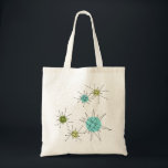 Iconic AtomSternexplosion-Taschen-Tasche Tragetasche<br><div class="desc">Dieses Iconic AtomSternexplosion-Taschen-Taschenmuster kennzeichnet iconic AtomSternexplosionen. Das ist recht! Die alte Schule, cremefarbener Hintergrund mit Goldtupfen ist- der perfekte Hintergrund für den vibrierenden Türkis, den beruhigenden Sellerie und farbigen die Kreise des kitschy Birnengrüns. Die Stellen der Farbe werden sporadisch in verschiedene Größen mit der Bedeckung der schwarzen v-förmigen Linien, um...</div>