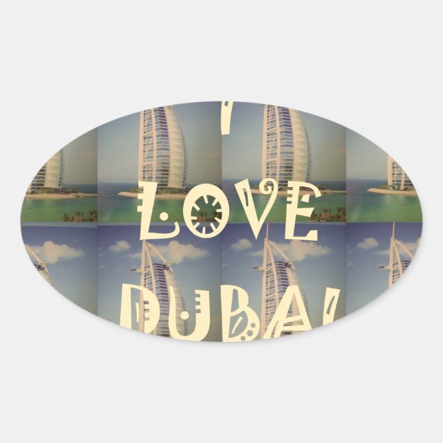 Iconic Dubai: "I Liebe Dubai" Vector Graphic Desig Ovaler Aufkleber (Vorderseite)