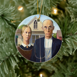 Iconic Elegance: Grant Woods amerikanisches Gothic Keramik Ornament