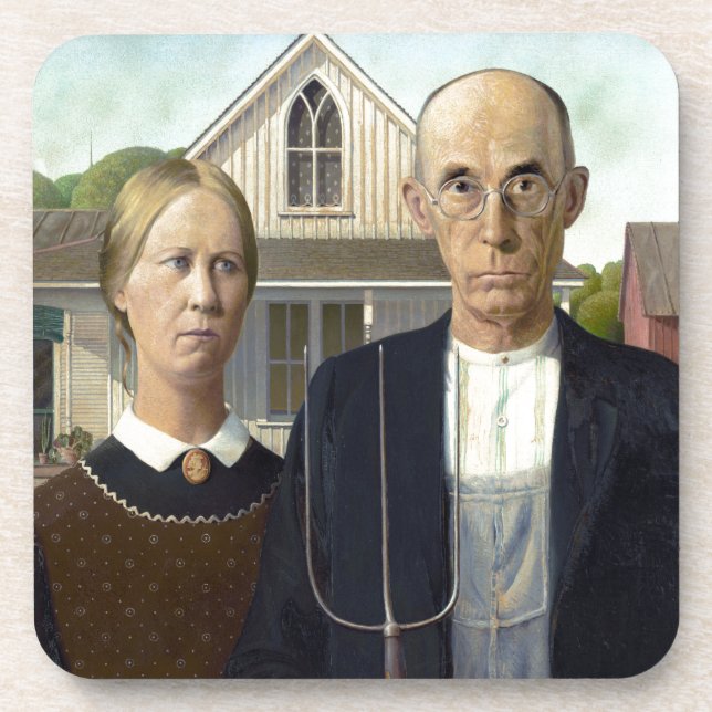Iconic Grant Wood American Gothic Getränkeuntersetzer (Vorderseite)