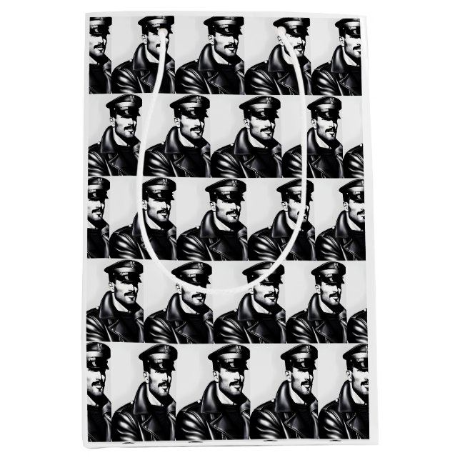 Iconic LGBTQ Gay Leather Daddy Mittlere Geschenktüte (Vorderseite)