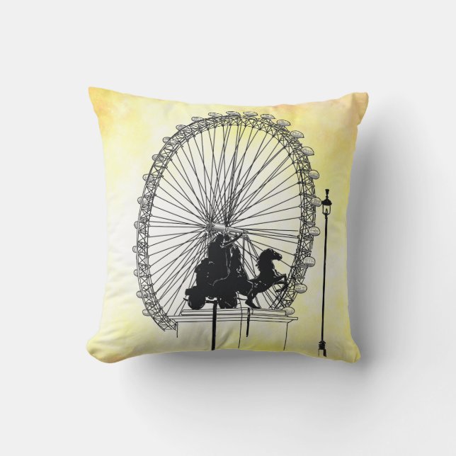 Iconic London Attraction Pen und Ink Yellow Base Kissen (Vorderseite)