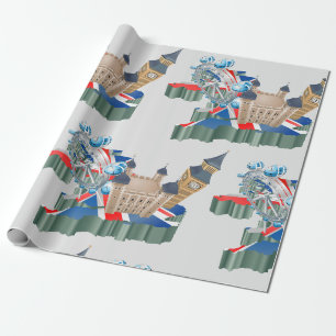 Iconic London Sehenswürdigkeiten UK Map British Tr Geschenkpapier