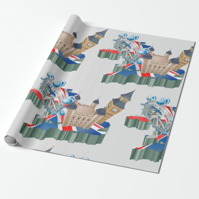 Iconic London Sehenswürdigkeiten UK Map British Tr Geschenkpapier (Ungerollt)