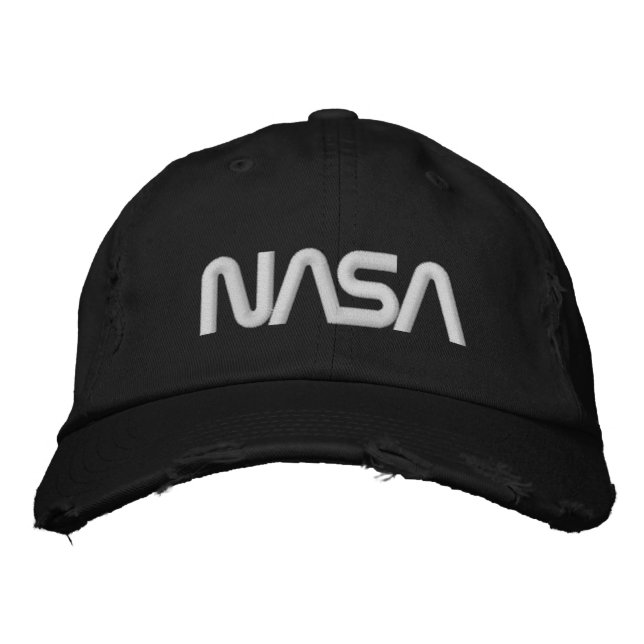 Iconic NASA Circa Eclipse Black Distressed Bestickte Baseballkappe (Vorderseite)