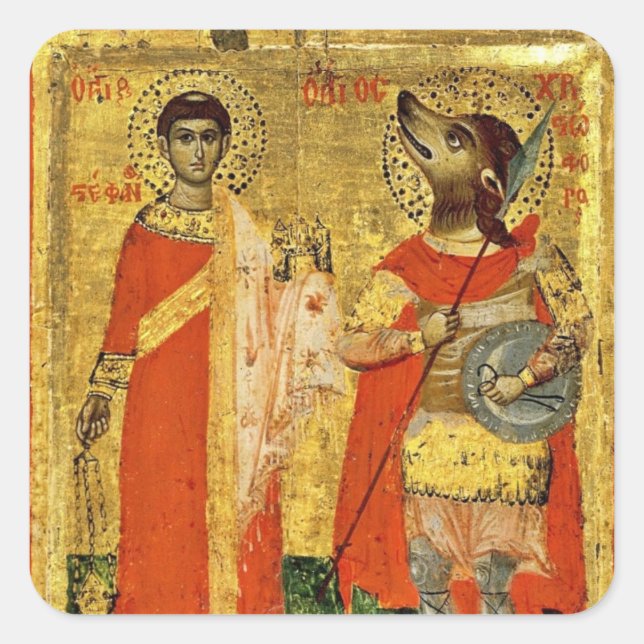 Iconic Saint Christopher mit Soldier Quadratischer Aufkleber (Vorderseite)