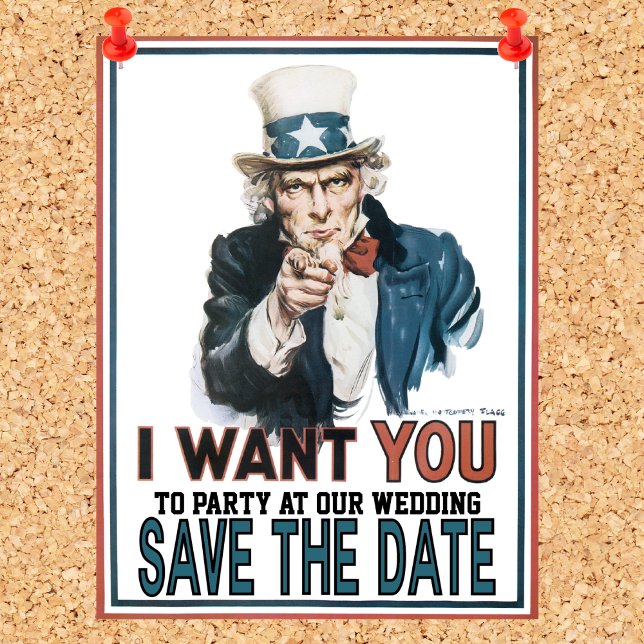 Iconic Vintag Uncle Sam Save the Date Ankündigungspostkarte (Save The Date - Uncle Sam - Red/White/Blue)