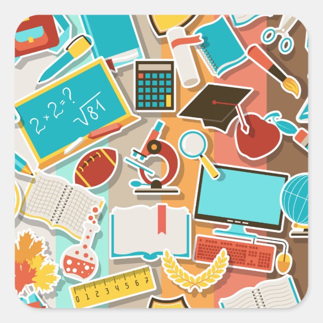 Icons für Schulgeräte Quadratischer Aufkleber (Vorderseite)