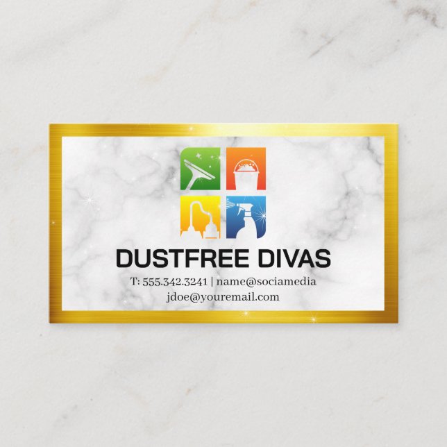 Icons reinigen | Marmor | Goldgrenze | GLITZERN Visitenkarte (Vorderseite)