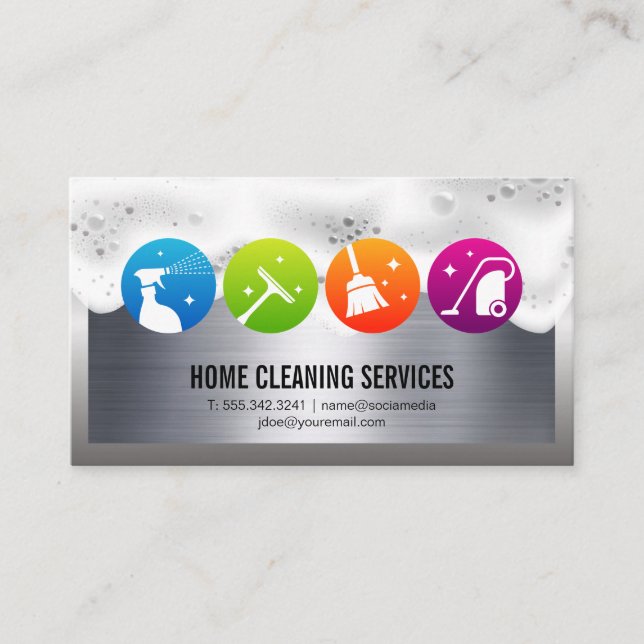 Icons reinigen | Soap Suds | Metallic Visitenkarte (Vorderseite)