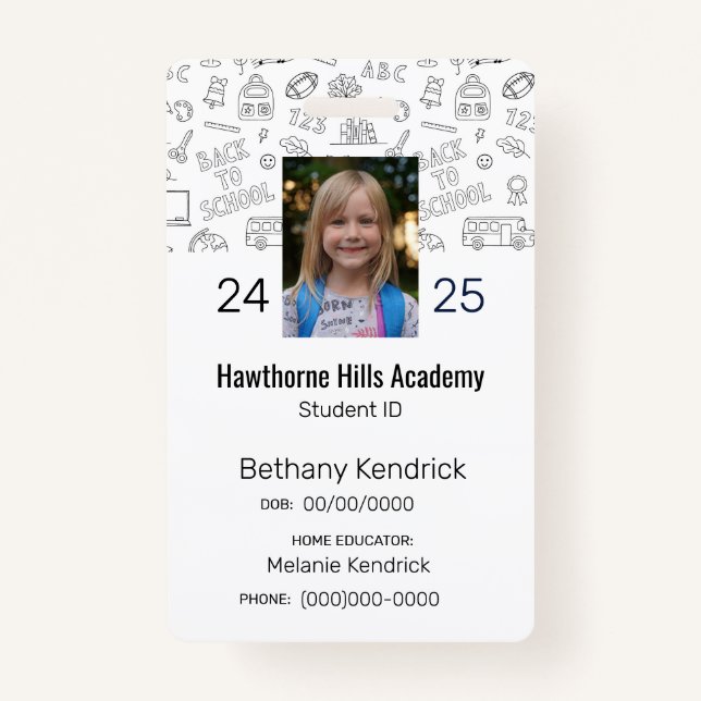 Icons White School Homeschool Student ID Abzeichen Ausweis (Vorderseite)