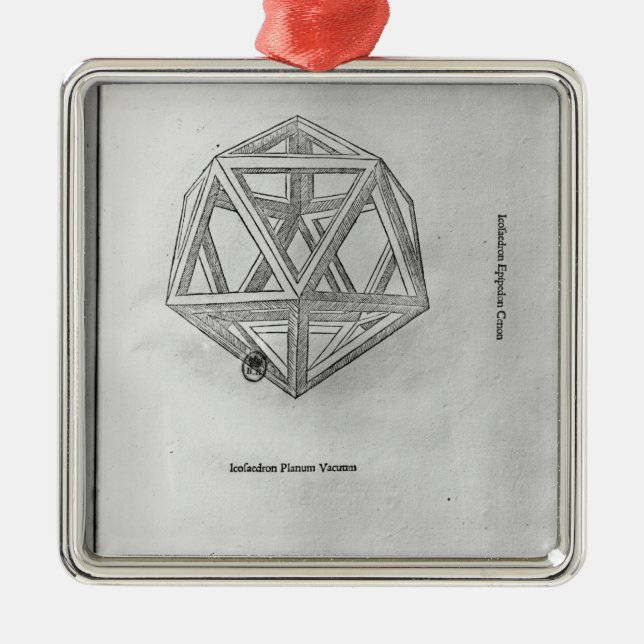 Icosahedron, von 'De Divina Proportione' Silbernes Ornament (Vorne)