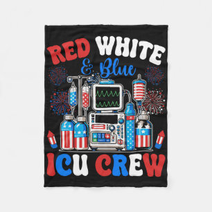 Icu Crew Rot Weiß Blau 4. Juli Feuerwerk USA Fleecedecke