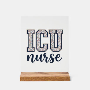ICU-Krankenschwester Floral Varsity-Shirt Design_1 Acrylschild
