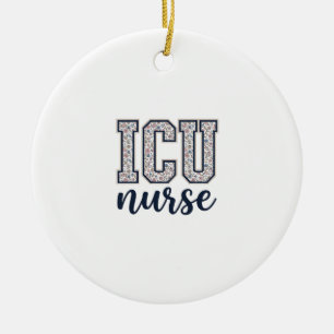ICU-Krankenschwester Floral Varsity-Shirt Design_1 Keramik Ornament