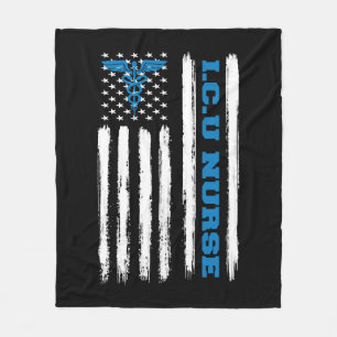 Icu Nurse Intensive Care Unit American Flag Patric Fleecedecke