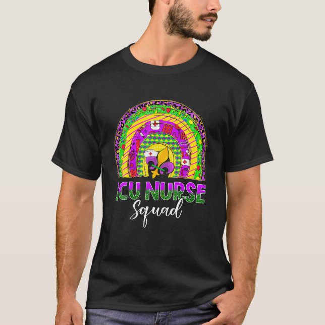ICU Nurse Mardi Gras Mask and Beurs Funny Carnival T-Shirt (Vorderseite)