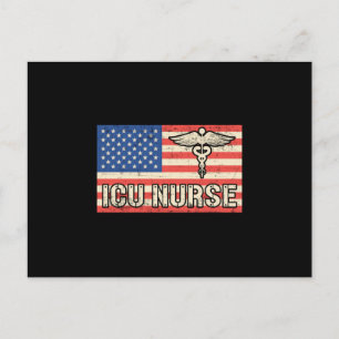 ICU Nurse Medicine Emergency American Flag Funny Postkarte