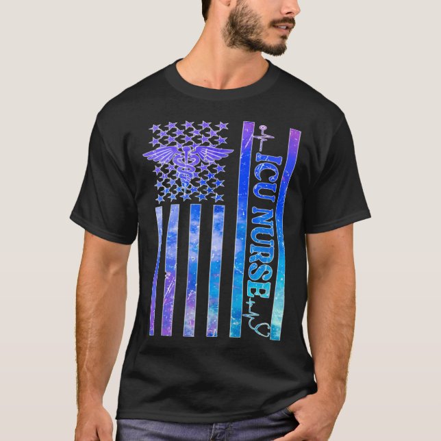 ICU Nurse US Flag Intensive Care Unit Nurse ICU Nu T-Shirt (Vorderseite)