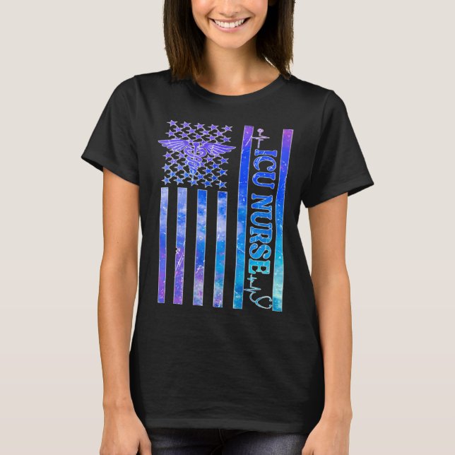 ICU Nurse US Flag Intensive Care Unit Nurse ICU Nu T-Shirt (Vorderseite)